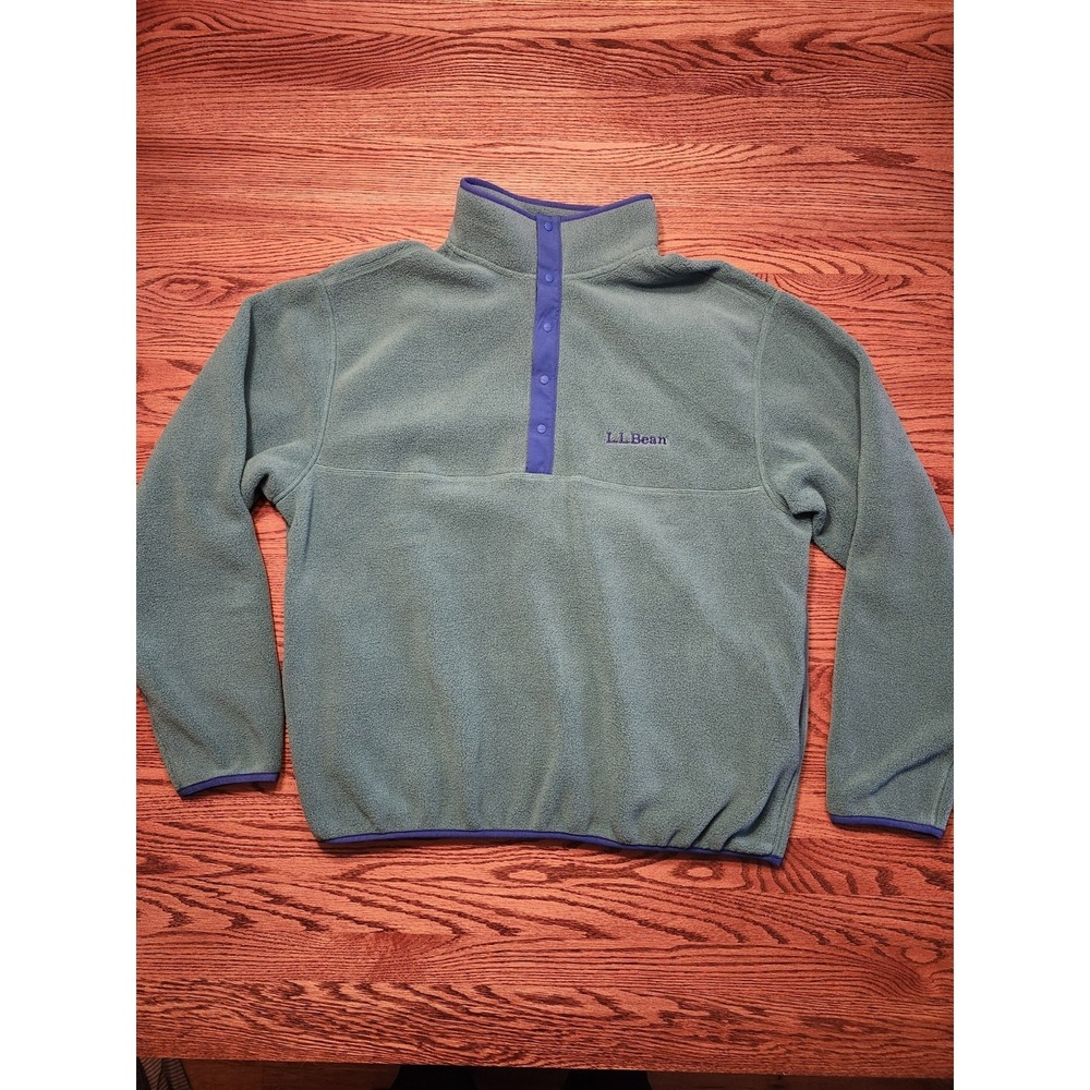 L.L. Bean Men's Green Fleece Pullover with Purple Trim